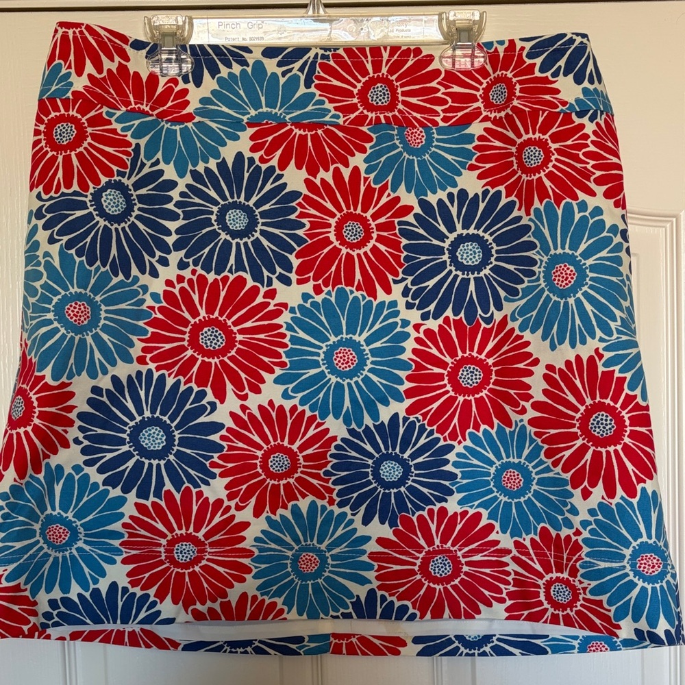 Talbots A-Line Skirt with Red and Blue Floral Design daisy sz 16W mini skirt